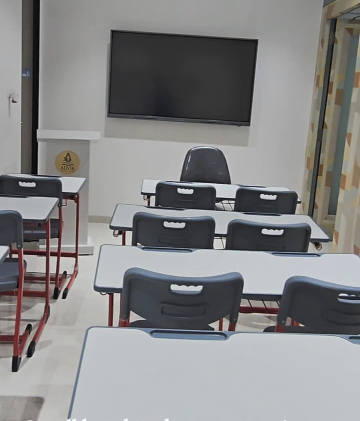 Spacious classroom with display screen