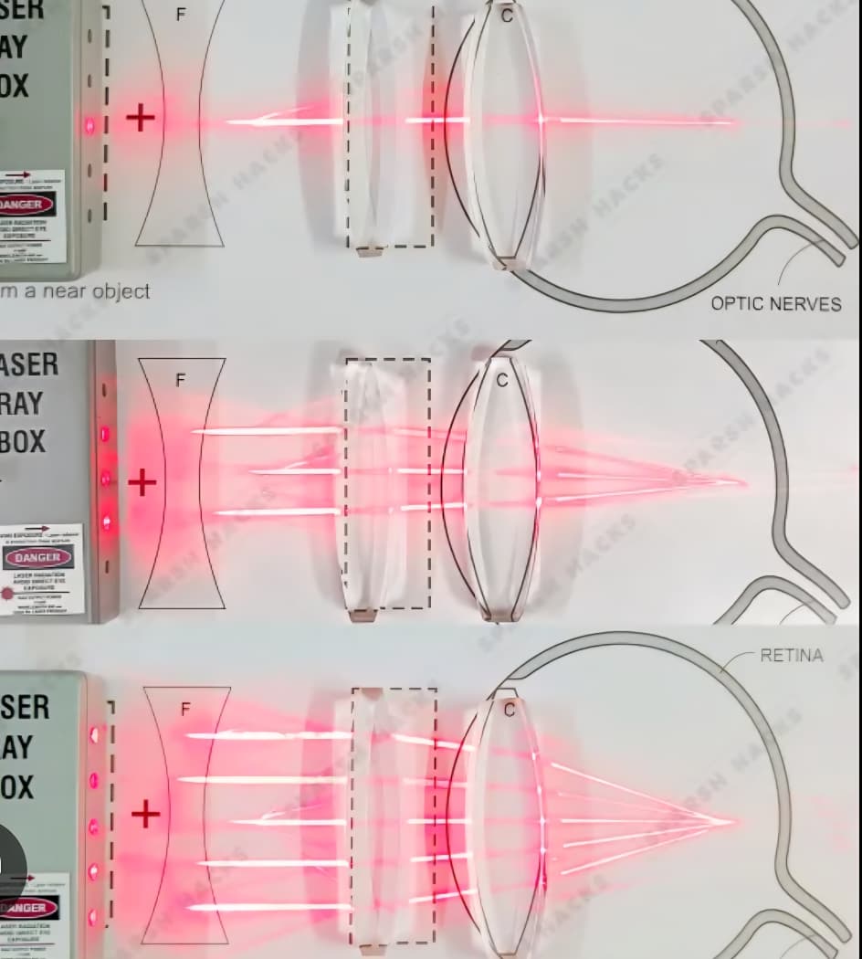 Laser ray box demonstrating ray optics